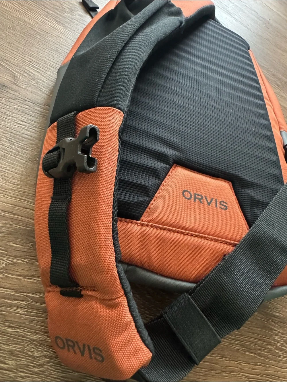 Orvis Orange and Gray Sling Backpack with Black Accents